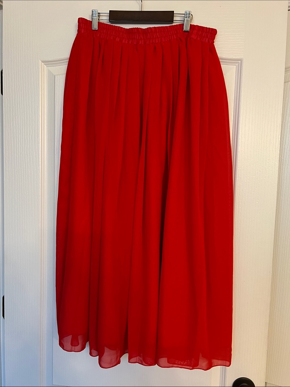 Flowing Red Maxi Skirt with Elastic Waist